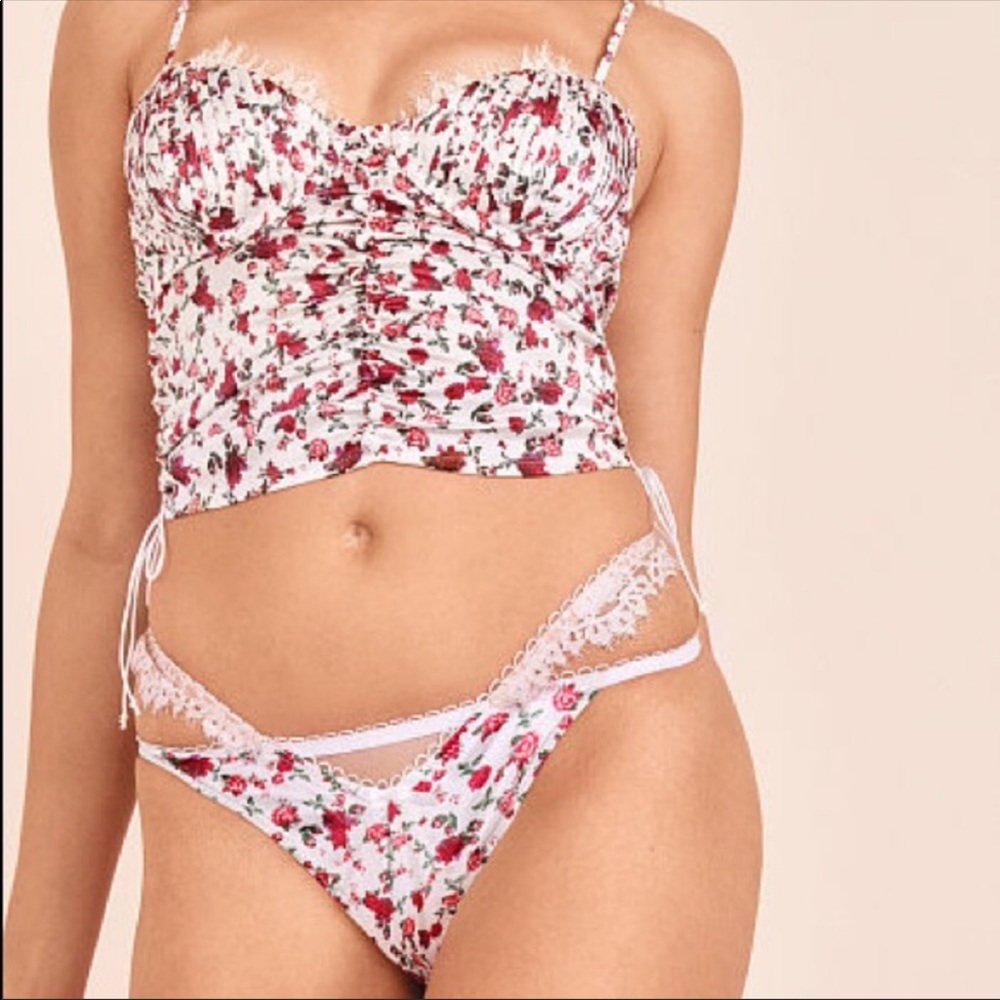 For Love And Lemons Melrose Thong Panty White Floral XS NEW